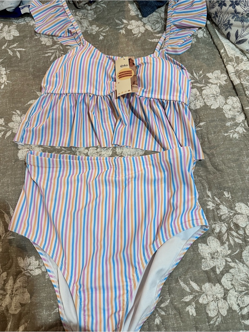 Rainbow Stripe High-Waist Bikini Set – Women Swim